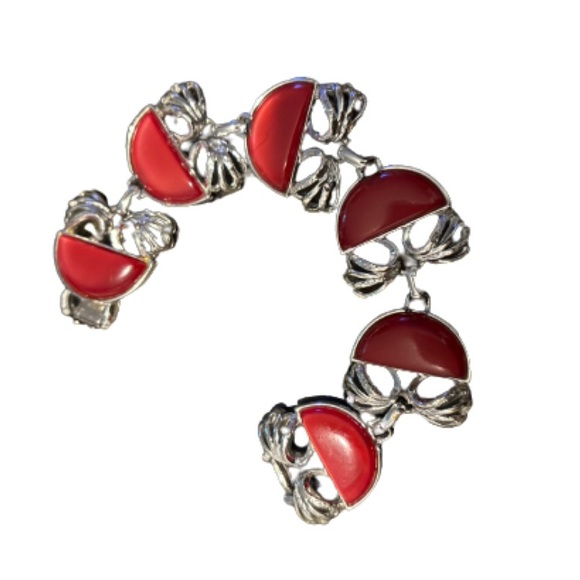 “Red Moonglow” 60s Chunky Coro Pegasus Thermoset Bracelet 7” - Picture 10 of 12